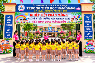 TRƯỜNG MẦM NON NAM GIANG TỔ CHỨC CHO CÁC CON HỌC SINH KHỐI 5 TUỔI ĐI THAM QUAN TRƯỜNG TIỂU HỌC.